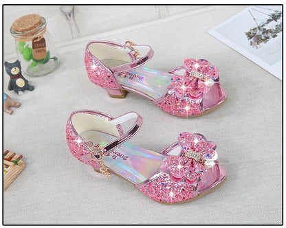 Girls High Heels For Kids Princess Leather Sandals Children Halloween Cosplay Party Wedding Dancing Shoes Fashion Crystal Shoes
