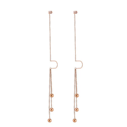 Charm Gold Color Stainless Steel Ball Long Drop Dangle Earrings for Women Exquisite Trendy Bride Ear Line Jewelry Gift Colorfast