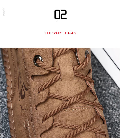 Men's Shoes Leather Unisex Walking Shoes Women Hand Stitching Outdoor Stitched Men Casual Boots