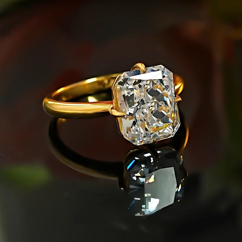 8 * 10 rectangular Redion 925 silver ring set with high carbon diamond daily diamond ring, niche and versatile for women