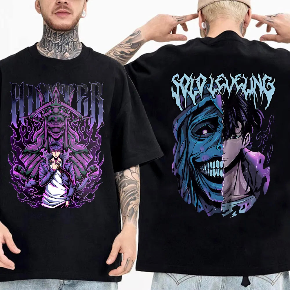Men's Song Jinyu Cartoon Pattern T-shirt Harajuku Short Sleeved High-quality Cotton T-shirt Japanese Anime Solo Flat T-shirt