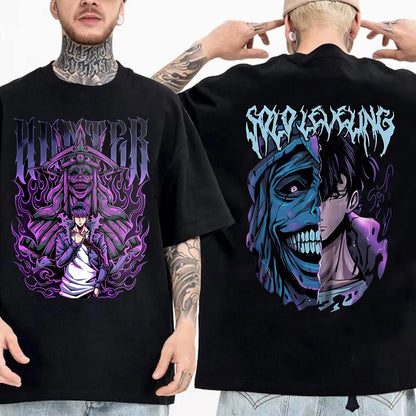 Men's Song Jinyu Cartoon Pattern T-shirt Harajuku Short Sleeved High-quality Cotton T-shirt Japanese Anime Solo Flat T-shirt