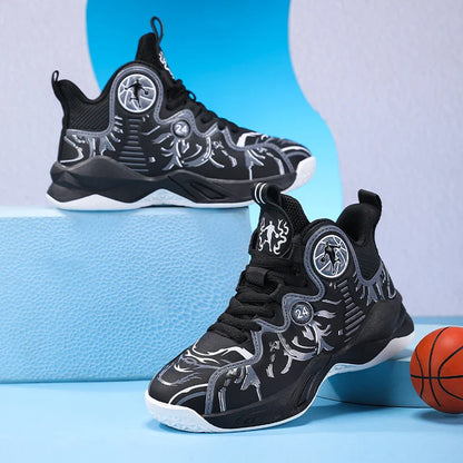 A pair of children's four-season high-top leather basketball shoes, wear-resistant and soft sneakers, sizes 31-37，YY-Y2876