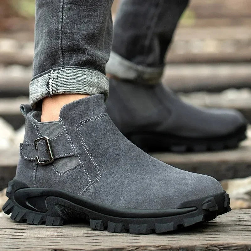 Cowhide and Suede Work Shoes  Outdoor Anti Smashing Safety Desert Boots Chelsea Men's Fashionable Steel Toe Cover Safety Boots