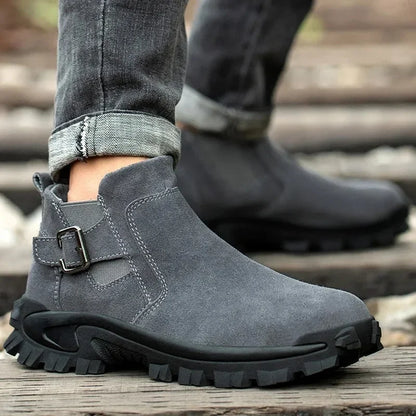 Cowhide and Suede Work Shoes  Outdoor Anti Smashing Safety Desert Boots Chelsea Men's Fashionable Steel Toe Cover Safety Boots