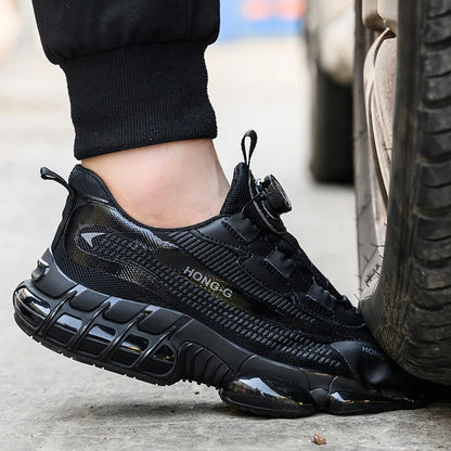 Steel Toe Indestructible Shoes Protective Boots Rotating Button Work Safety Shoes Men Air Cushion Security Boots Work Sneakers