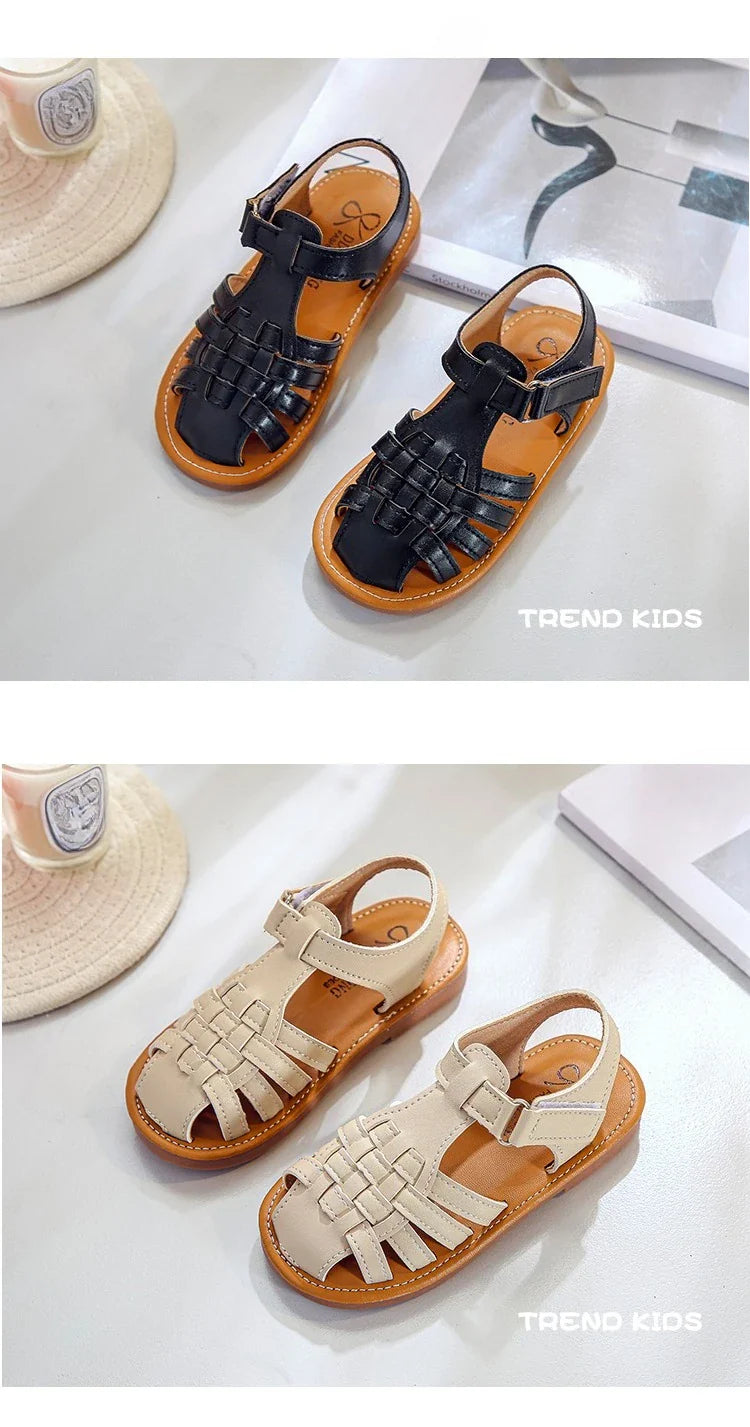 Toddler Sandals for Boys Cut outs Leather Shoes 2026 Summer Brand New Gladiator Sandals Weave Baby Boy Beach Shoes Flats H05096