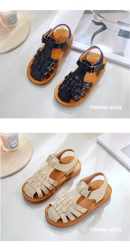 Toddler Sandals for Boys Cut outs Leather Shoes 2026 Summer Brand New Gladiator Sandals Weave Baby Boy Beach Shoes Flats H05096