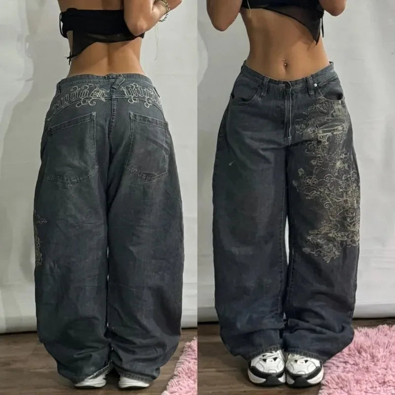 Streetwear New Fashion Oversized Printed Embroidered Baggy Jeans Women Y2K Gothic Harajuku Vintage Pop High Waist Wide Leg Pants