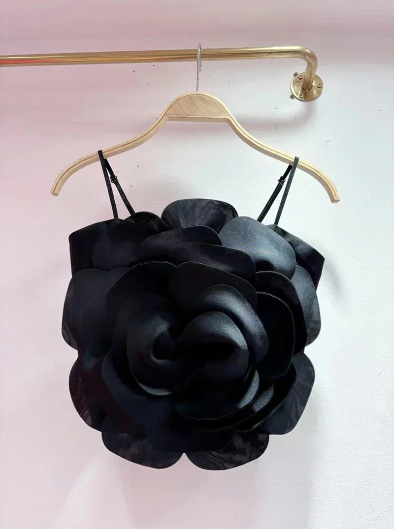 2026 3D Floral Spliced Designer Sling Tops Solid Color Backless Slim Sexy Vest Fashion Summer New Clothing