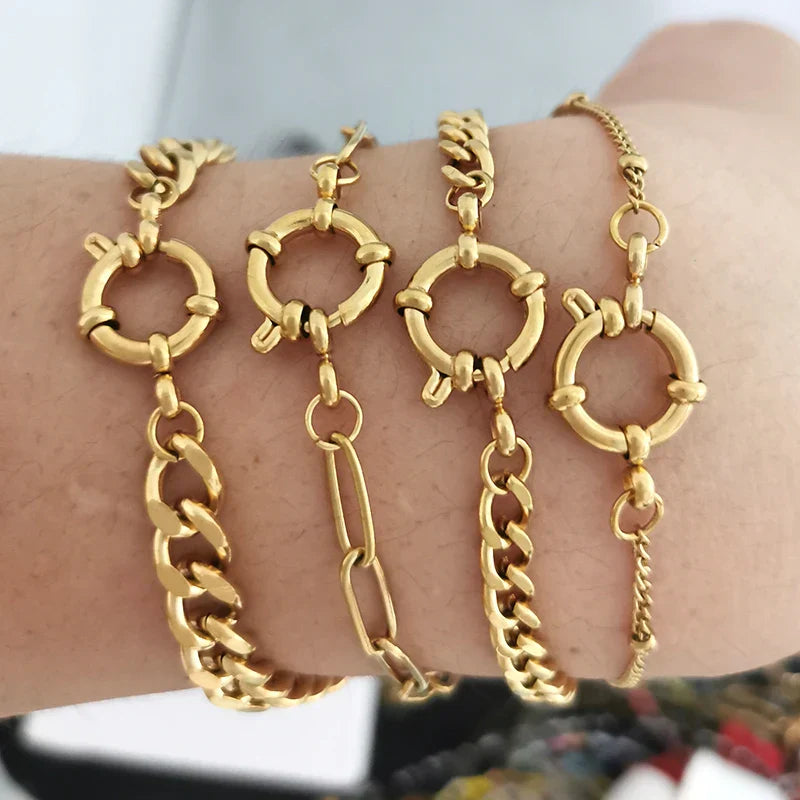 Spring Sailor Clasp Necklace Women Men Choker Stainless Steel Geometric Paperclip Link Chain Rolo PVD Gold Color Wholesale