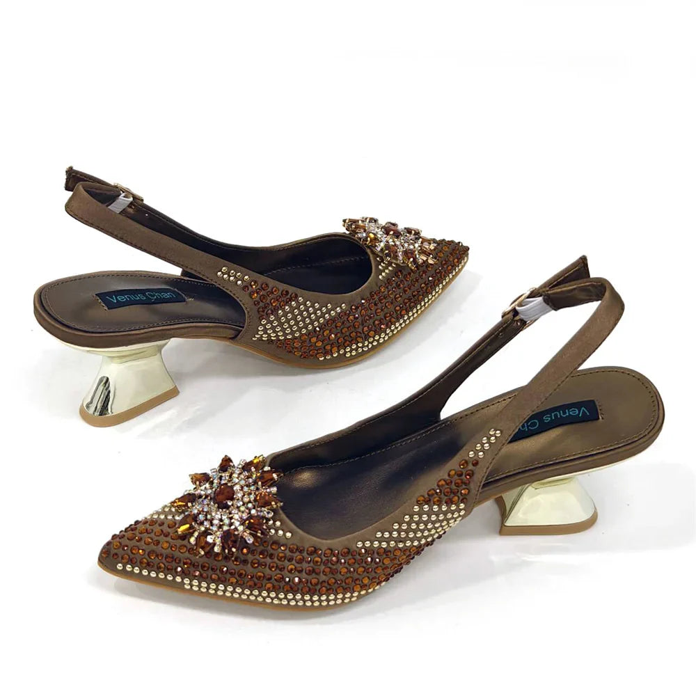 Specials Italian Women Heels Shoes and Bag Set Royal Purple Color Comfortable With Rhinestone for Party