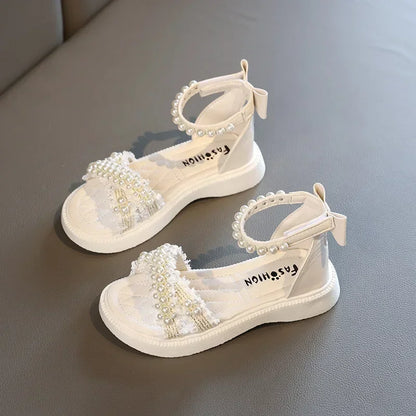 Children's Sandals Summer Girls Princess Causal Bowtie Roman Sandals Fashion Sweet Kid Party Non-slip Open-toe Sandals Hook Loop