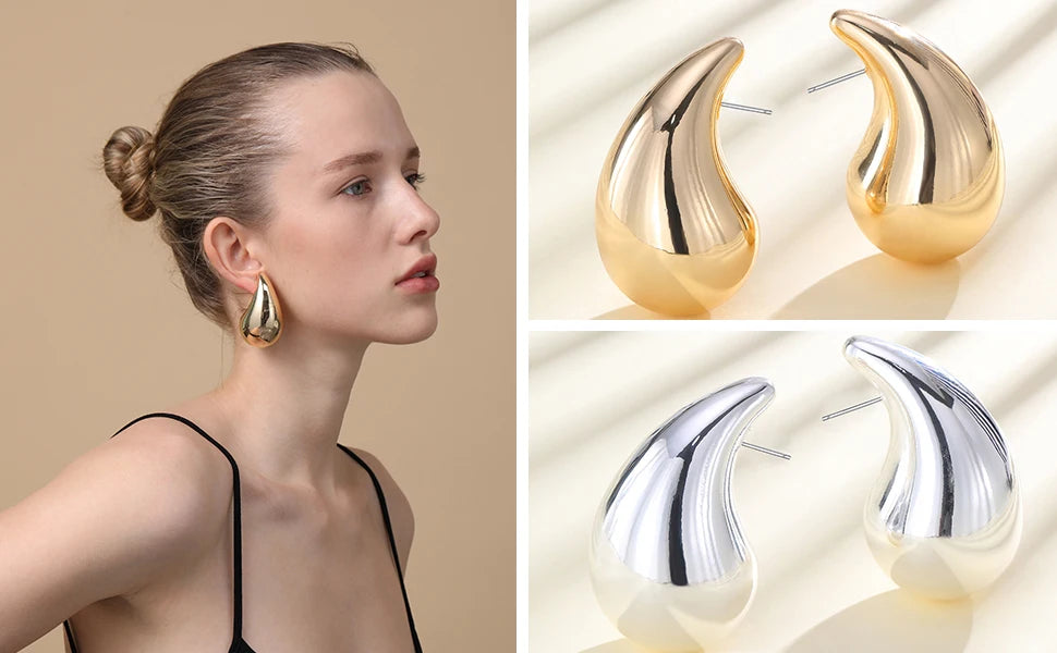 5CM Stainless Steel Water Drop Earring for Women Chunky Hollow Smooth Exaggerated Thick Large Jewelry 2023 New Design