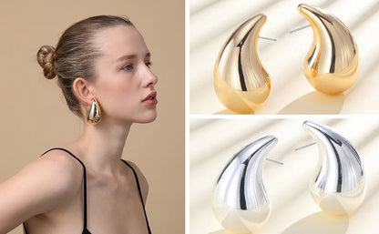 5CM Stainless Steel Water Drop Earring for Women Chunky Hollow Smooth Exaggerated Thick Large Jewelry 2023 New Design