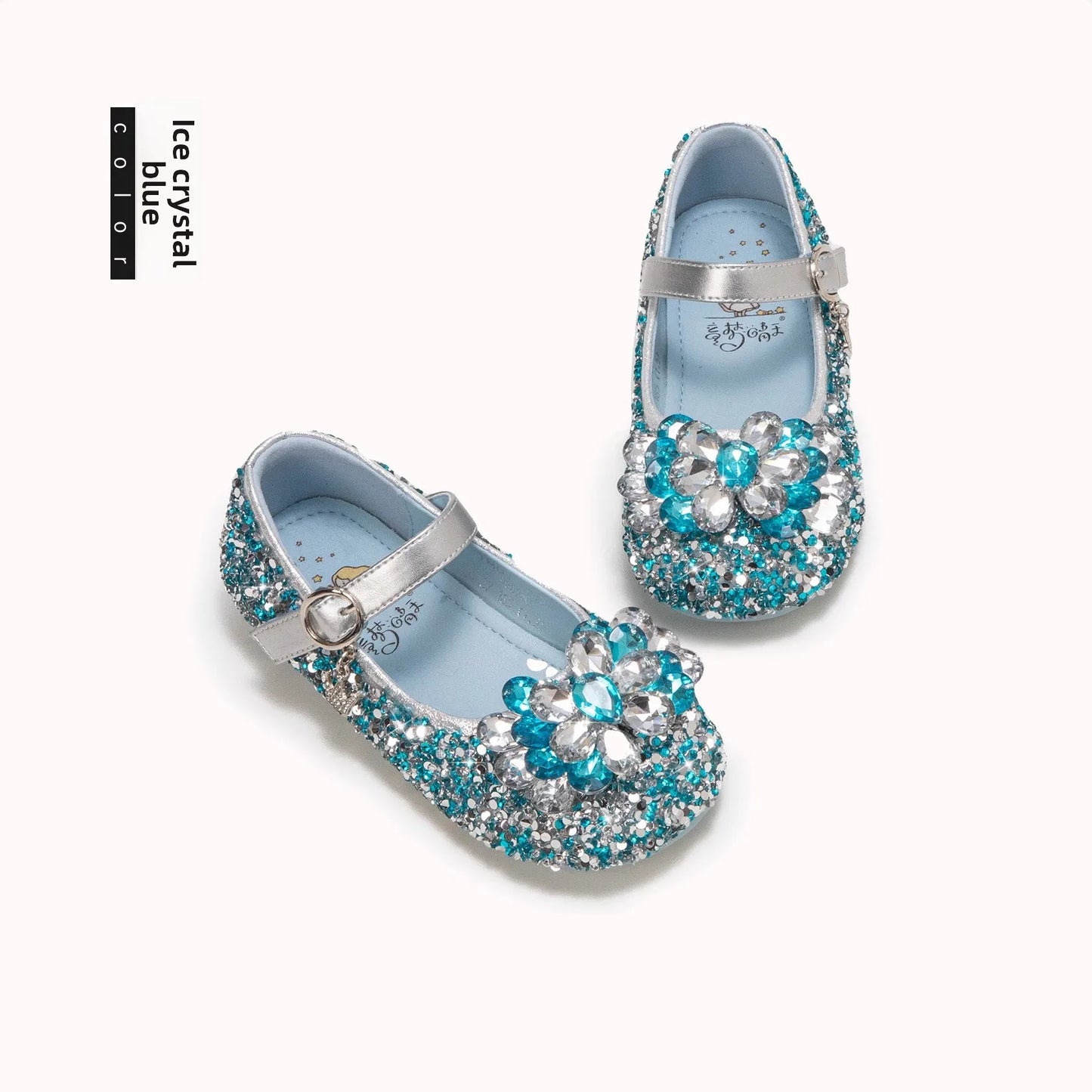 Girls Crystal Slip-On Shoes Soft Bottom Rhinestone Princess Flats Spring Autumn New Style Kids Lightweight Sweet Leather Shoes