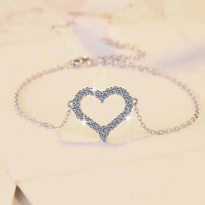 Heart Shape Full D Color Moissanite Link Bracelet Pendant for Women Girls S925 Silver Lab Diamond Chain Bracelets Earrings
