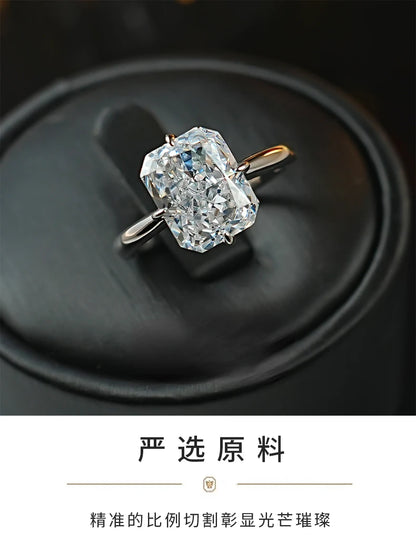 8 * 10 rectangular Redion 925 silver ring set with high carbon diamond daily diamond ring, niche and versatile for women