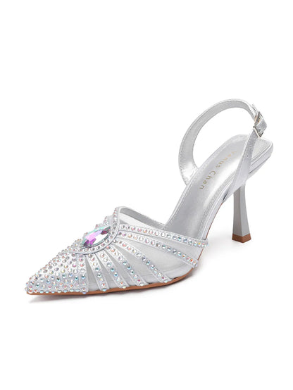 Elegant Fruit Green Women's Heels and Rhinestone Handbag Set - Italian Design for Weddings and Parties