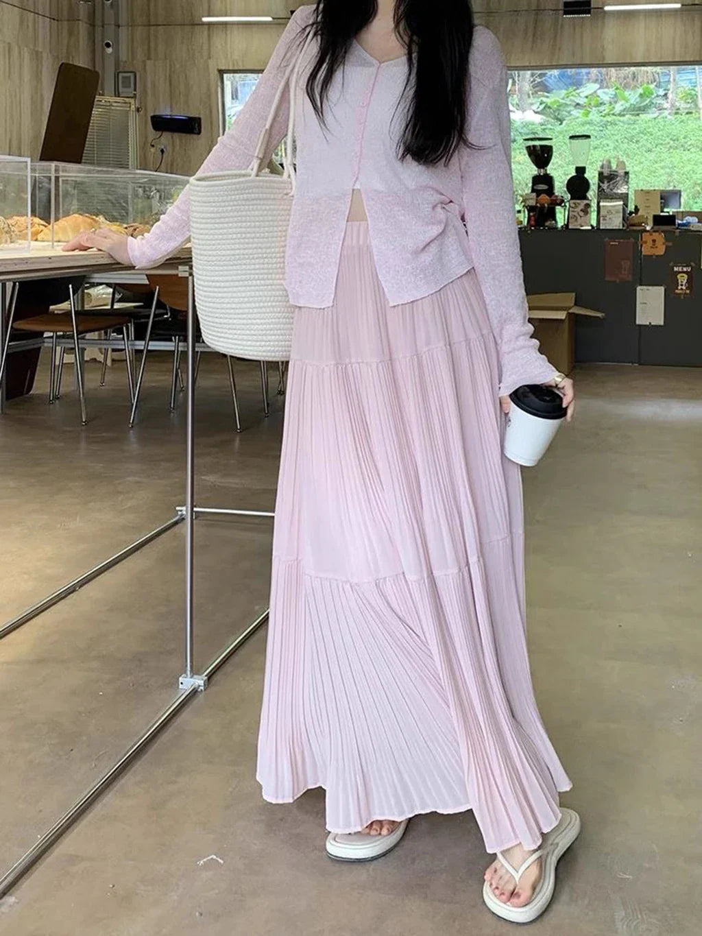 Women's High Waist Pleated Maxi Skirt, Casual A-Line Flowy Tiered Long Skirt, Elegant Beach Vacation Skirts for Ladies