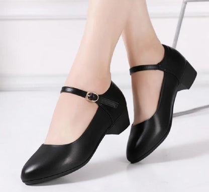 women fashion round toe buckle strap patent leather office high heel shoes lady classic wine red shoes  ba05