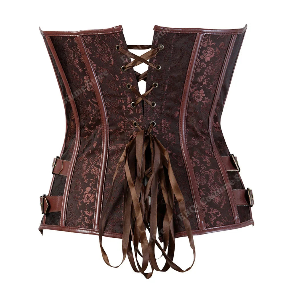 Steampunk Corset Women Plus Size Pirate Corset Top Overbust Halloween Lace Up Costume Gothic Steampunk Corset Metallic Red Brown
