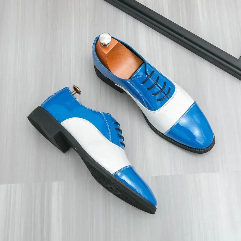Sapato Social Masculino De Couro Azul De Alta Qualidade Bico Fino Elegante Sapatos De Casamento Masculino Baixo Decotado Para Festa Sapatos Formais Masculinos