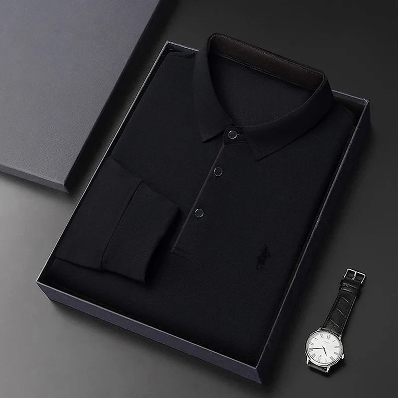 Spring and Autumn Pure Cotton Men's Long Sleeve Collar T-shirt Business Casual Fashion Comfortable Versatile Polo Shirt