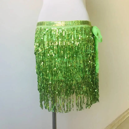 Sexy Sequins Tassel Dancewear Mini Skirt Women Clothes Jupe Femme Belly Dance Skirts Ladies Faldas Performance Stage Bottom Saia