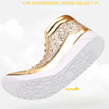 Man High Top Sneakers Luxury Glitter Men Ankle Boots Fashion Non-slip Casual Shoes High Quality Hip Hop Men Boots 2024