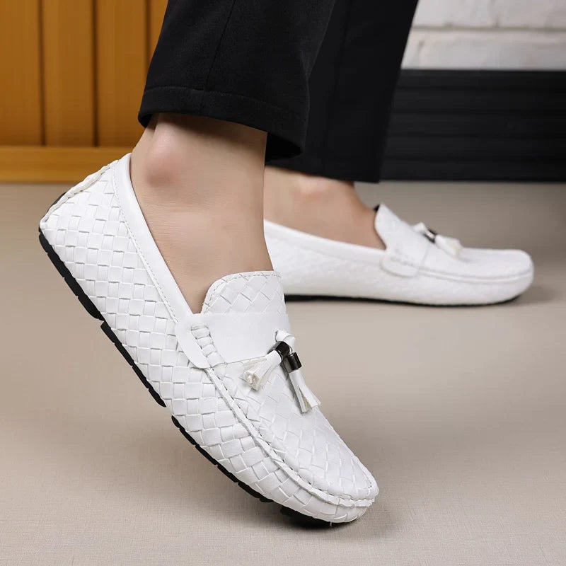 White Loafers Men Handmade PU Leather Loafers Shoes Slip on Casual Driving Flats Comfortable Moccasins Size 48 Men Shoes