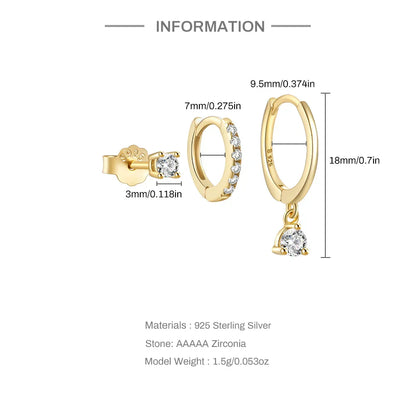 925 Sterling Silver 3PCS DIY Hoop Earring With Piercing Stud Earring Set Women Men Party Wedding Jewelry Set pendientes 925