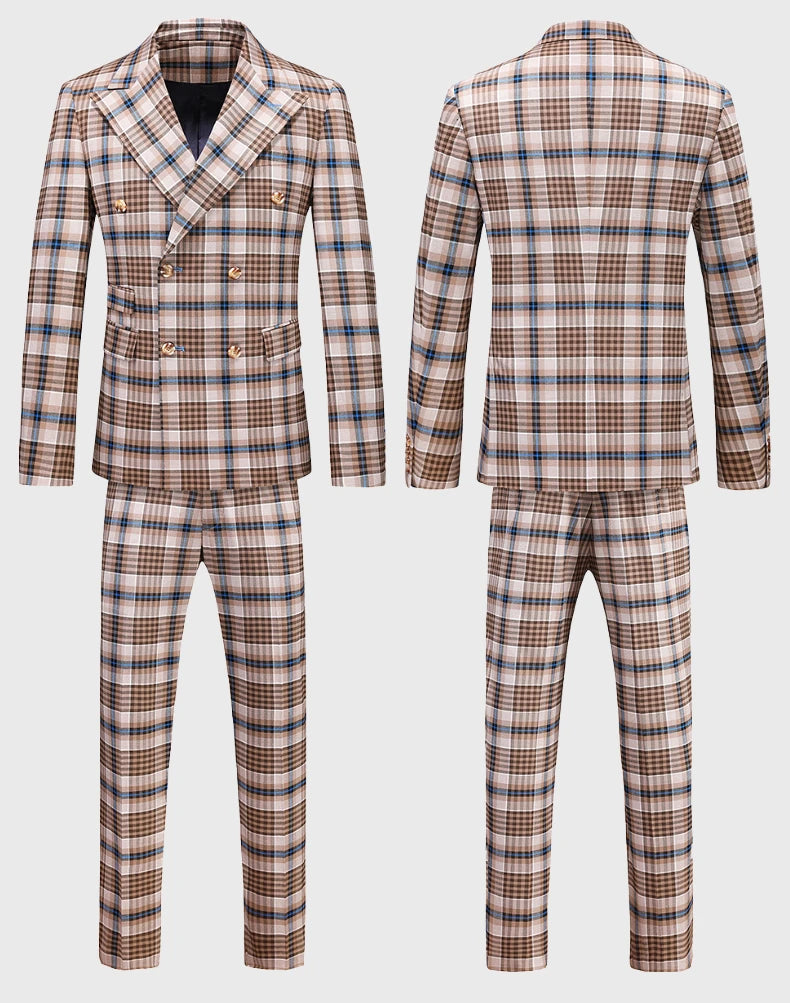 Blazers Calças Marca de Luxo Boutique Masculina Moda Xadrez Jaqueta Terno Casual de Negócios Calças Roupa de Festa para Noivo