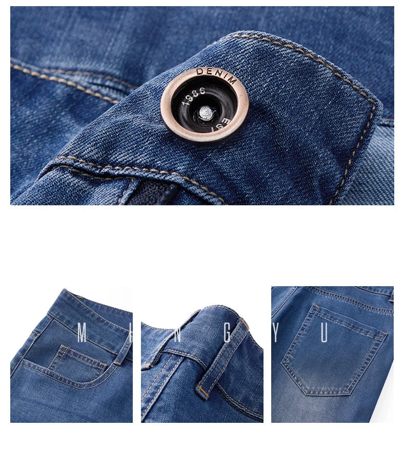 Spring Summer Brand Clothing Lyocell Fabric Men's Jeans Classic Business Straight Denim Pants Work Trousers Male Plus Size 29-40