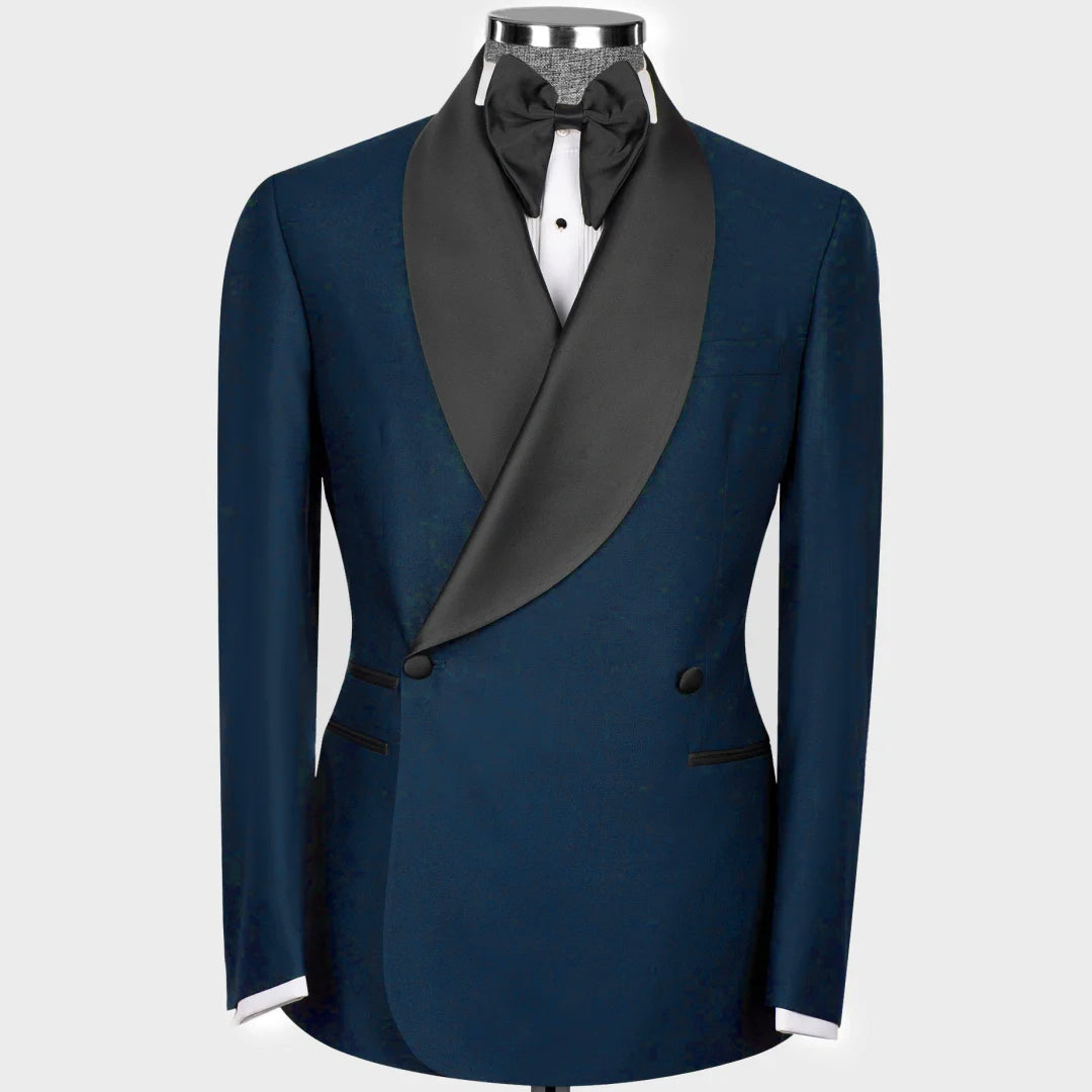 Men Suit 2 Pieces Black With Bright Lapel Double Button For Wedding Banquet Work Office Business Casual Jacket With Pants