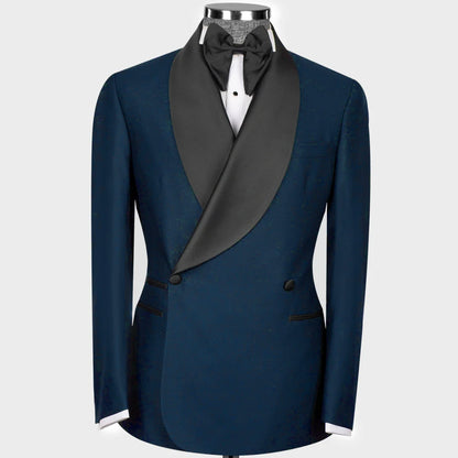 Men Suit 2 Pieces Black With Bright Lapel Double Button For Wedding Banquet Work Office Business Casual Jacket With Pants