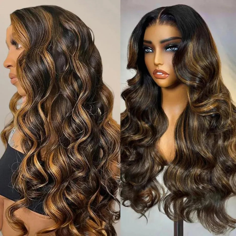 Highlight Ombre Body Wave Human Hair Wigs 13X6 Hd Lace Frontal Wig 250 Density Brazilian 13X4 Lace Front Wigs Pre Plucked