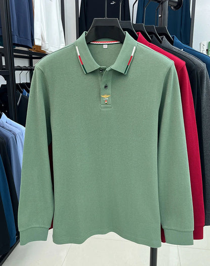 100% pure cotton long sleeved men's polo shirt autumn luxury brand custom embroidery design fashionable golf top casual T-shirt