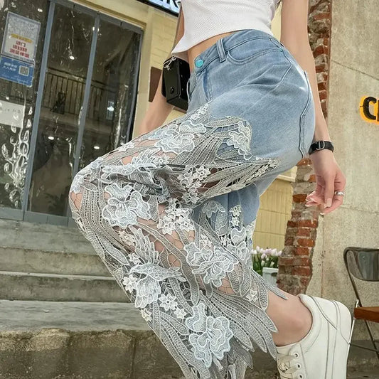Lace Patchwork Hollow Niche Jeans
