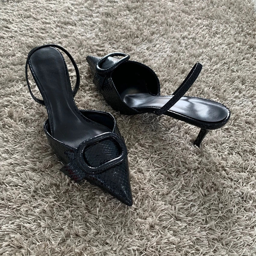 Fashion Black Leather Women Pumps Elegant Pointed Toe Office Work Ladies High Heeled Shoes 2025 Spring Dress Slingbacks Footwear