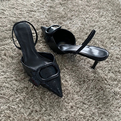 Fashion Black Leather Women Pumps Elegant Pointed Toe Office Work Ladies High Heeled Shoes 2025 Spring Dress Slingbacks Footwear