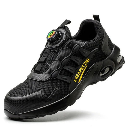 Men Safety Shoes Steel Toe Shoes Indestructible Shoes Lightweight Puncture Proof Work Boots Rotating Button Safety Shoes