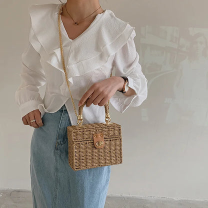 Summer Box Small Purse and Handbags For Women Rattan Straw Woven Crossbody Shoulder Bags Female Fashion Chain Travel Beach Bags