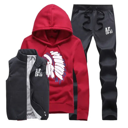 3 Pieces Set Hoodies+Vest+Pants Casual Track Suit Clothing Coats Winter Thick Warm Tracksuit for Couple Printed Mens Set Vest