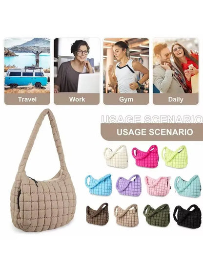 Casual Ruched Hobos Women Shoulder Bags Quilted Padded Crossbody Bag Large Capacity Nylon Puffer Tote Bag Big Shopper Purses
