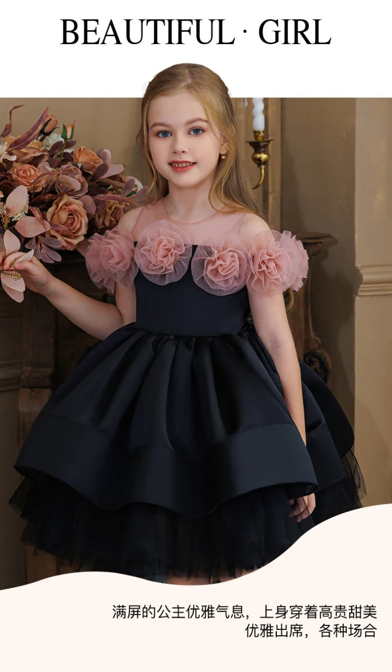 Summer Children's Birthday Party Princess Dress Little Girl Piano Host Costume Flower Girl Wedding Dress Kids Girls Dress