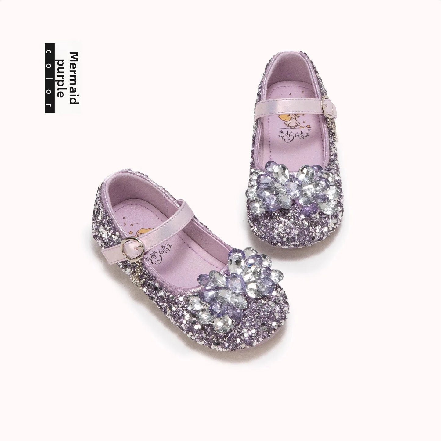 Girls Crystal Slip-On Shoes Soft Bottom Rhinestone Princess Flats Spring Autumn New Style Kids Lightweight Sweet Leather Shoes