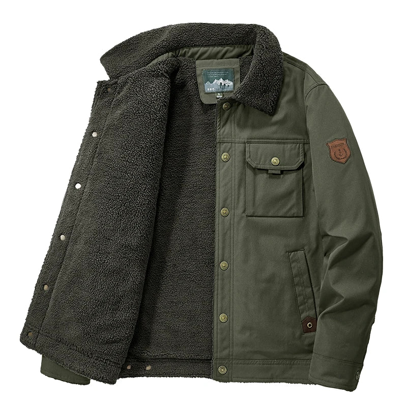 Men 2025 Winter New Fleece Thick Warm Jacket Men Fashion Casual Windproof Coat Men Autumn Outwear Outdoor Fur Collar Jacket Men