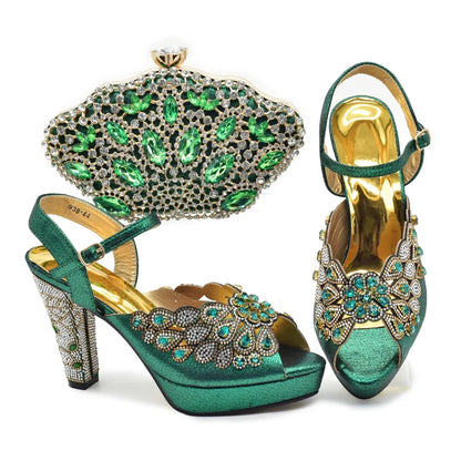 New Arrival Italian Party Shoes and Bag Set Decorated with Rhinestone African Women Wedding Shoes Bride Plus Size Women Shoes 43