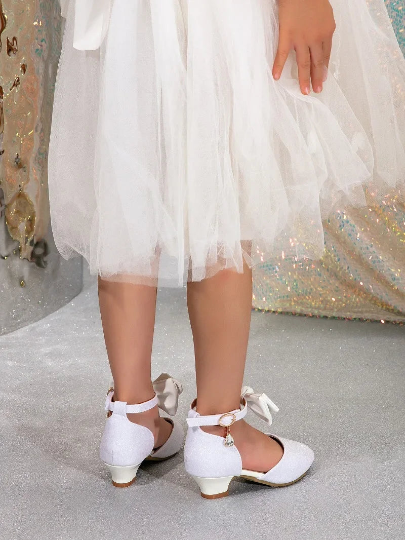 Girl Princess Dress Sandals Summer New Versatile Kids Fashion High Heels Shoes Sweet Bowknot Versatile Children Causal Sandals